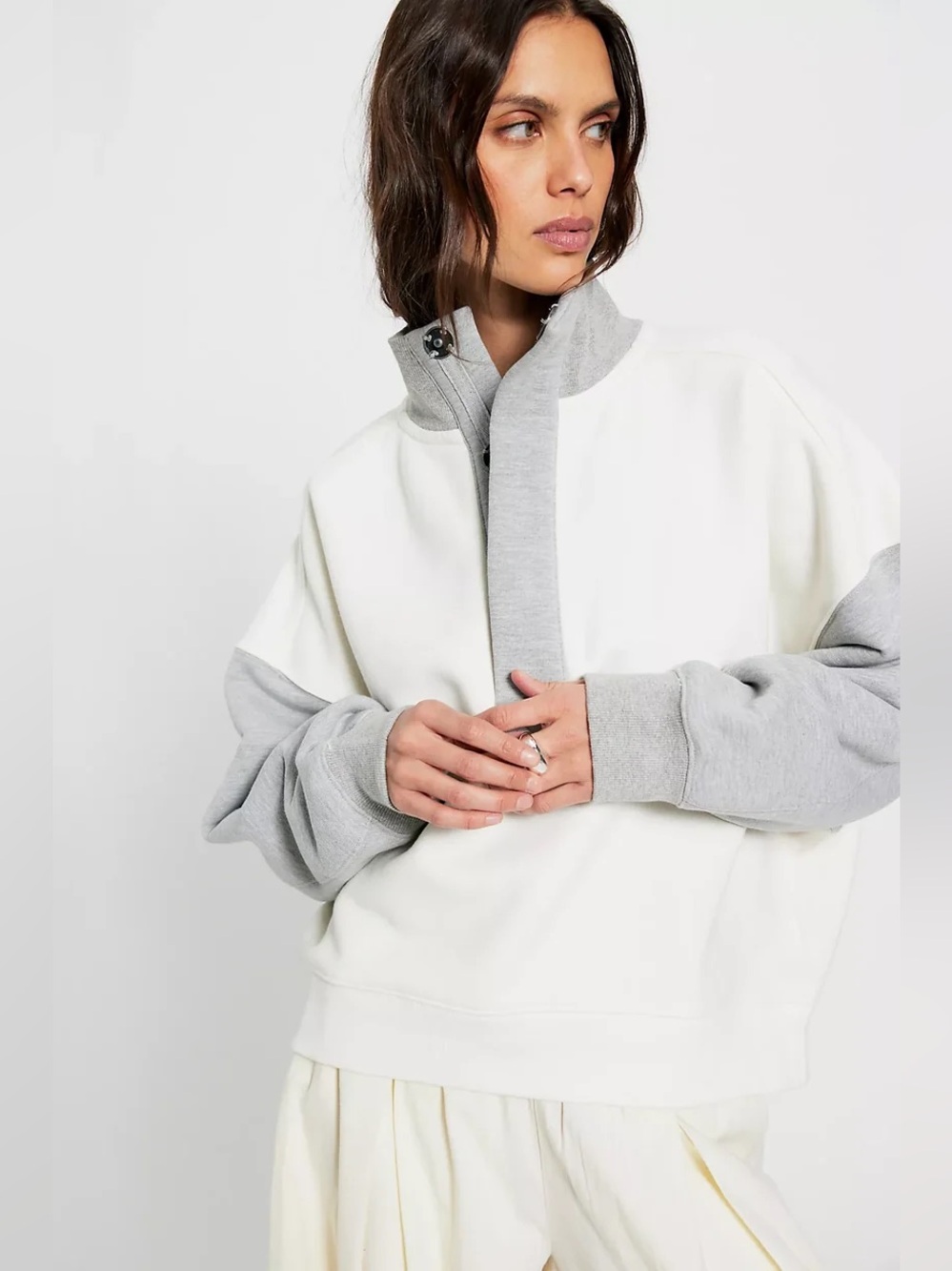 Free People NWT Colorblock Timeless Sweatshirt Size L Heathergreycombo - Picture 2 of 9